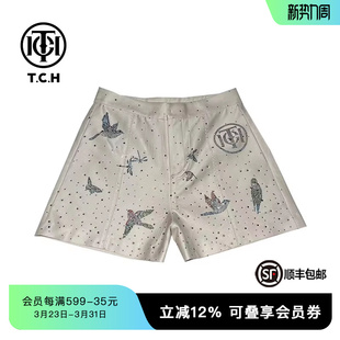 新款 夏季 T72B21E9015 系列烫钻满钻高腰米色短裤 TCH潮牌新中式