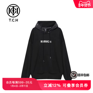 TCH轻奢潮牌连帽卫衣男冬新款简约休闲烫钻上衣T69D126022