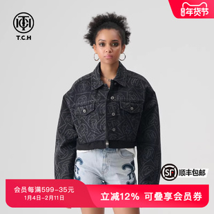 TCH轻奢牛仔短外套女春新款复古宽松不规则印花T72A068013