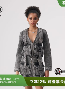 TCH轻奢春秋新款时尚复古v领轻奢系列牛仔外套T72A068012