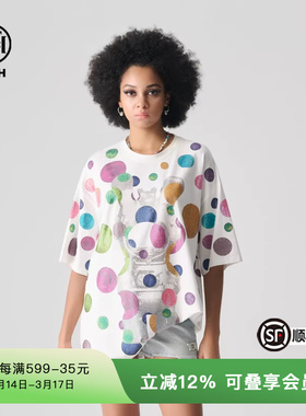 TCH夏季新款潮流烫钻印花兔子短袖经典宽松T恤女T72B106106