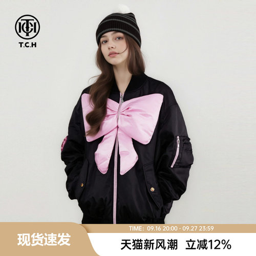 TCH立体蝴蝶结宽松保暖棒球领棉服外套女2026春季新款T78A186001