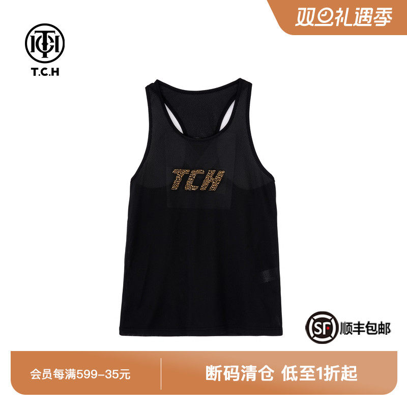 TCH潮牌圆领宽松中长款烫钻背心春秋新款上衣女T66B03E6006