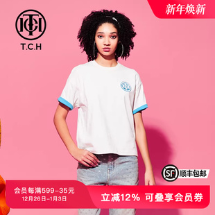 T恤T69C108023 短袖 TCH潮牌轻奢白色修身 春秋新款