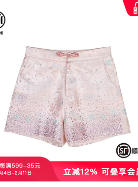 TCH潮牌新中式春秋潮流烫钻系列粉色提花短裤T72B21E9001
