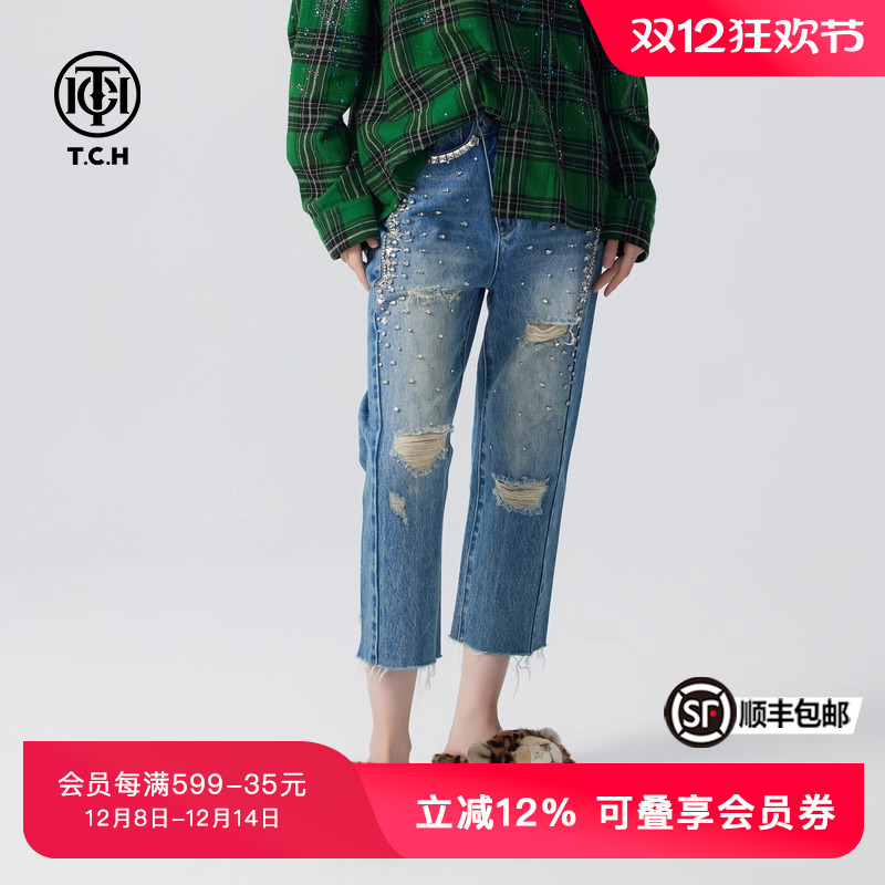 TCH新款牛仔裤女直筒修身显瘦九分裤秋冬牛仔裤T72C208001