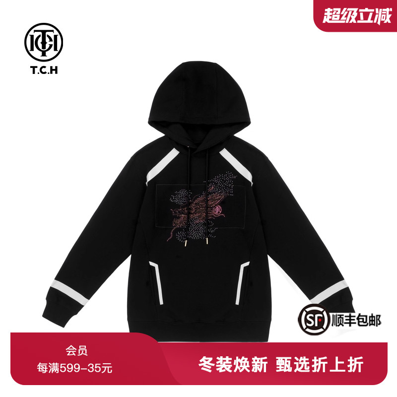 TCH潮牌宽松休闲女新款黑色宽松套头卫衣T72C12B9001