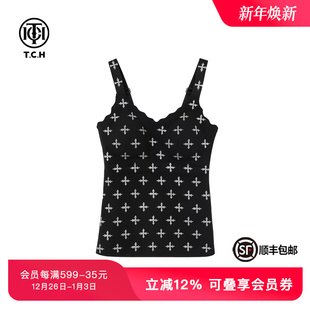T72C03E5022 吊带背心新款 TCH私服烫钻时尚 百搭带胸垫款