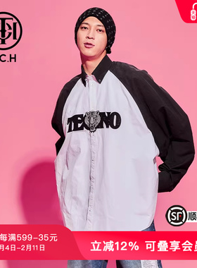 【郭品超同款】TCH轻奢新款黑白配色烫钻休闲衬衫T69C136001