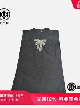 TCH新中式系列重工烫钻时尚显瘦黑色短袖T恤T72B10E9051