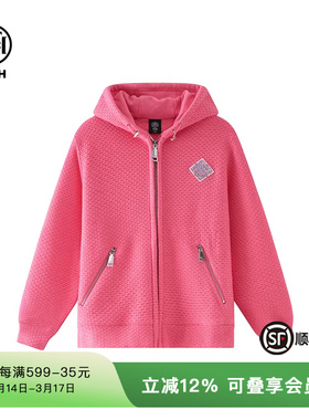 TCH潮牌翅膀烫钻休闲粉色拉链针织衫T69C17E6010