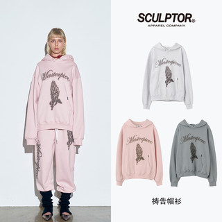 SCULPTOR早秋加绒美式休闲运动风祷告帽衫宽松慵懒感连帽卫衣