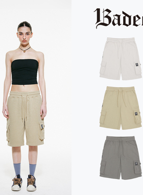 BADEE 夏季五分工装短裤男女款纯棉宽松休闲松紧腰运动裤子
