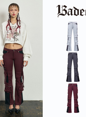 Badee美式爆款微喇工装裤小个子女小众立体口袋设计修身显瘦长裤