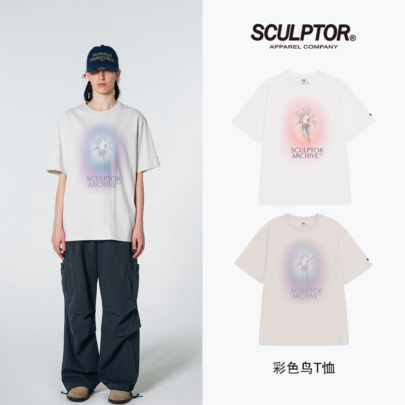 SCULPTOR宽松舒适纯棉白色短袖T恤衫男女oversize款 - 实物图