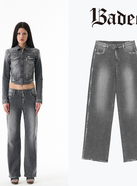 Badee时尚潮流修身显瘦百搭微喇牛仔裤韩国正品代购