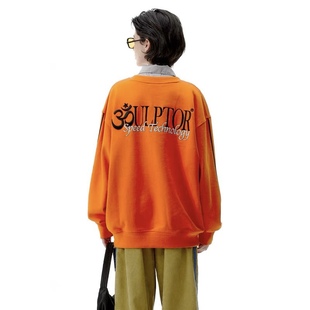 SCULPTOR图腾刺绣logo圆领卫衣女上衣春秋款外套