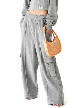 Badee22春夏新款休闲宽松街头欧美风松紧阔腿裤运动裤