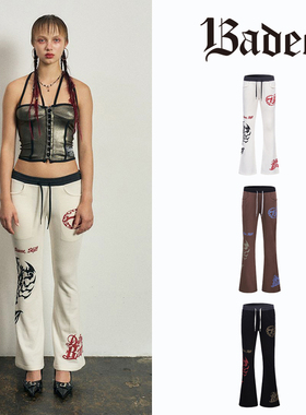 BADEE垂感蝎子喇叭运动裤女个性印花设计小个子显瘦低腰长裤