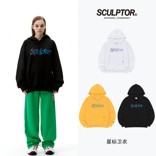 SCULPTOR彩色刺绣连帽衫女士抽绳套头混白色卫衣