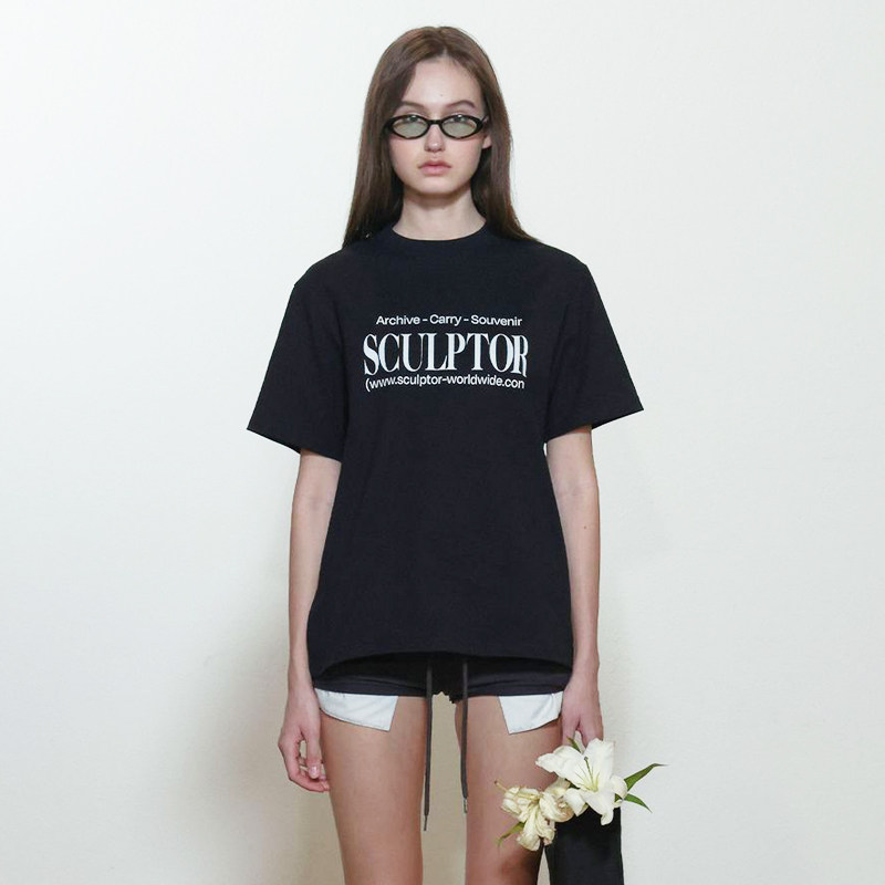 SCULPTOR 夏季经典logo印花纯棉圆领短袖大码T恤女宽松遮屁股