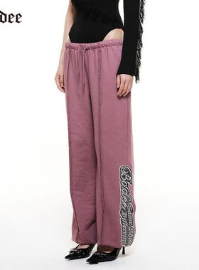 Badee 春季小众设计感双腰头镶边贴绣运动裤女士卫裤跳舞裤子