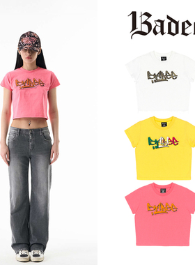 Badee春夏款卡通LOGO可爱甜美短款修身上衣短袖T恤女韩国正品代购