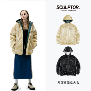 SCULPTOR两穿复古运动秋冬外套亮面连帽上衣