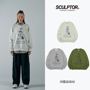 SCULPTOR宽松圆领薄绒印花套头卫衣女士外套春秋