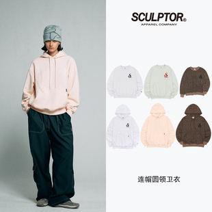 SCULPTOR新款2022加绒加厚oversize连帽圆领卫衣女秋冬小个子