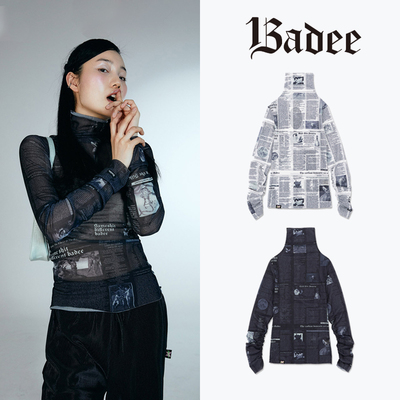 badee报纸印花欧美复古风长袖