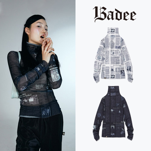 badee报纸印花欧美复古风长袖