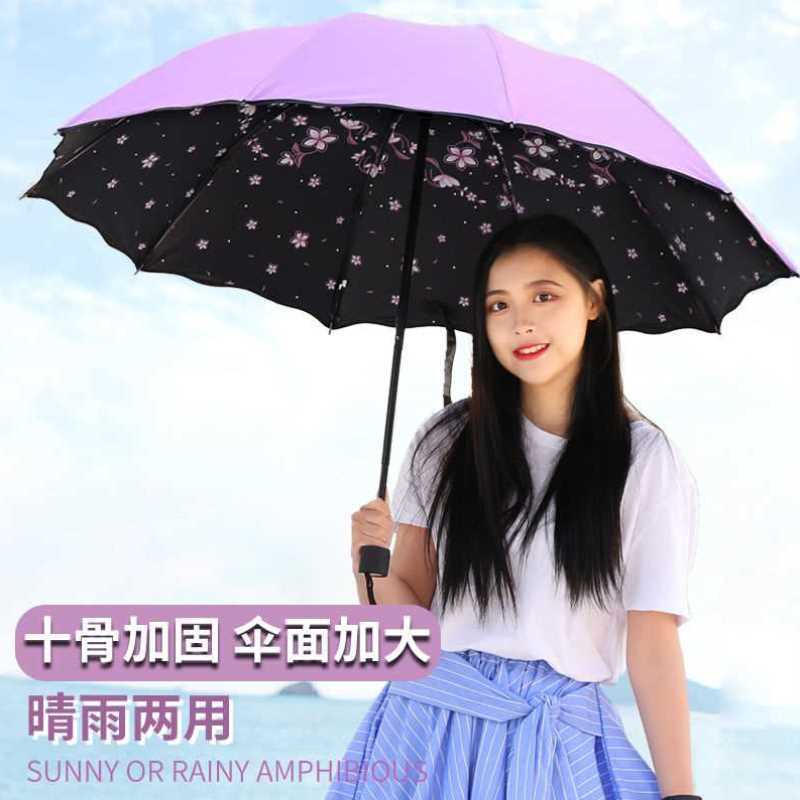 晴雨两用黑胶伞十骨加大双人太阳伞防紫外线清新遮阳雨伞女