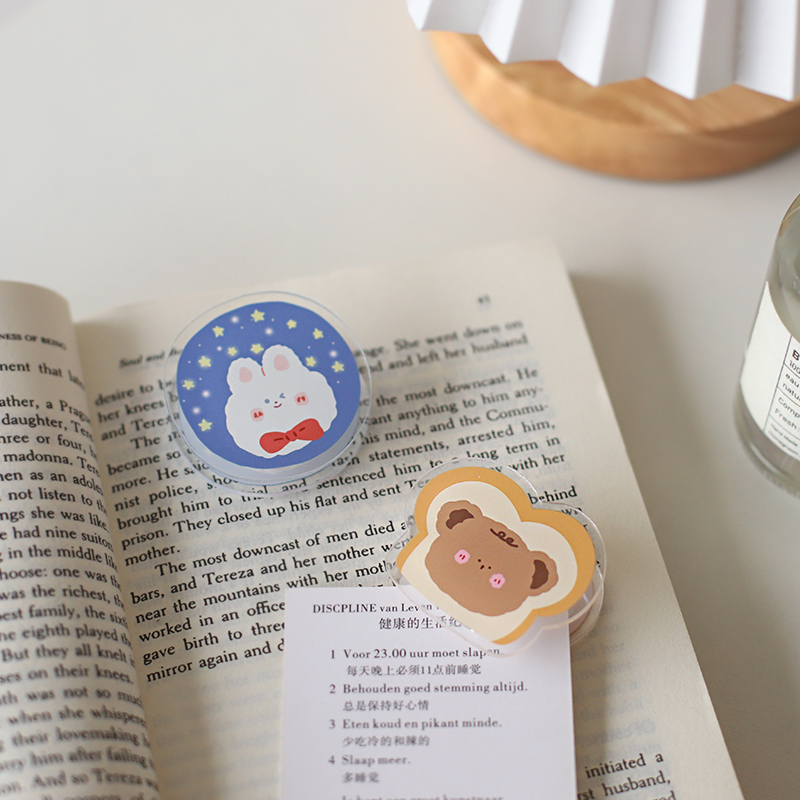 可爱卡通亚克力票据收纳书签夹子