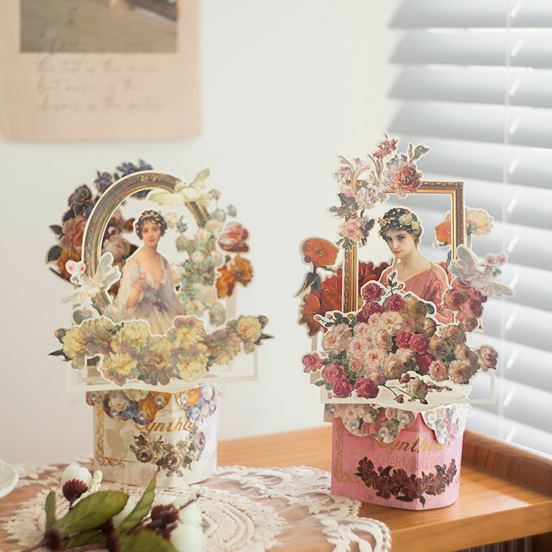 可爱日子 莫奈梵高油画立体贺卡 立体裁剪3D镂空设计节日礼物卡片