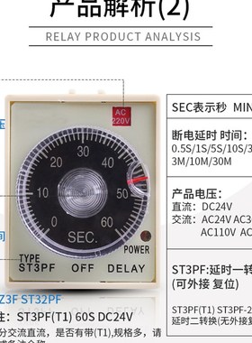 ST3PF断电延时带刻度时间继电器 定时延时时间继电器DC12V AC220V