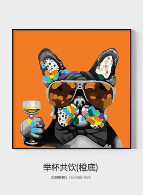 网红卡通小狗电表箱装饰画强电箱电闸遮挡弱电盒网络箱餐厅正方形