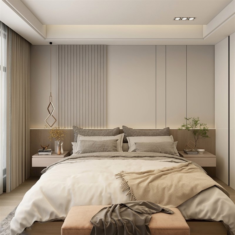 北欧现代大气沙发k卧室电视床头背景墙壁布木格栅全屋简约风壁纸