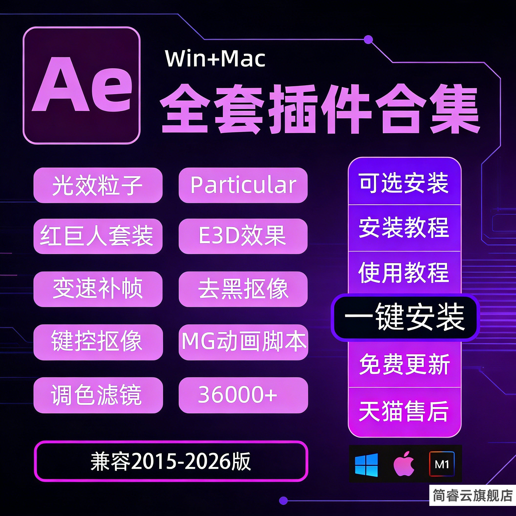 AE插件全套2026一键安装包中文合集粒子转场脚本特效e3d模板MAC