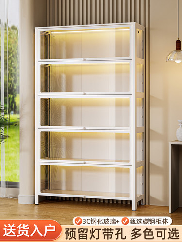 手办展示柜玻璃陈列柜模型展示架钢制收纳柜子家用防尘收藏储物柜