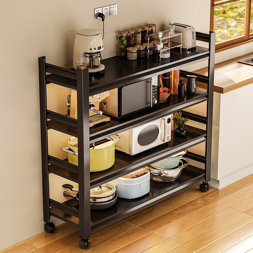可移动厨房置物架家用多功能落地多层带轮储物架微波炉烤箱收纳架