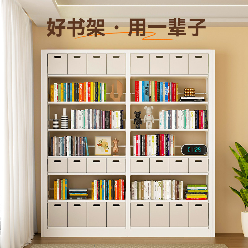 家用图书馆钢制书架客厅儿童书柜落地一体置物架铁艺多层绘本架子图片