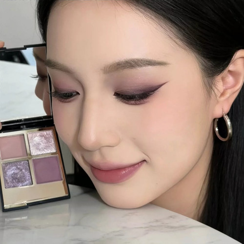 泰式浓颜！碎钻灰粉紫四色眼影盘爆闪珠光哑光大地色系日常淡妆