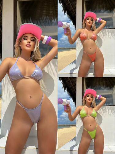 三角系带女丁字裤泳衣