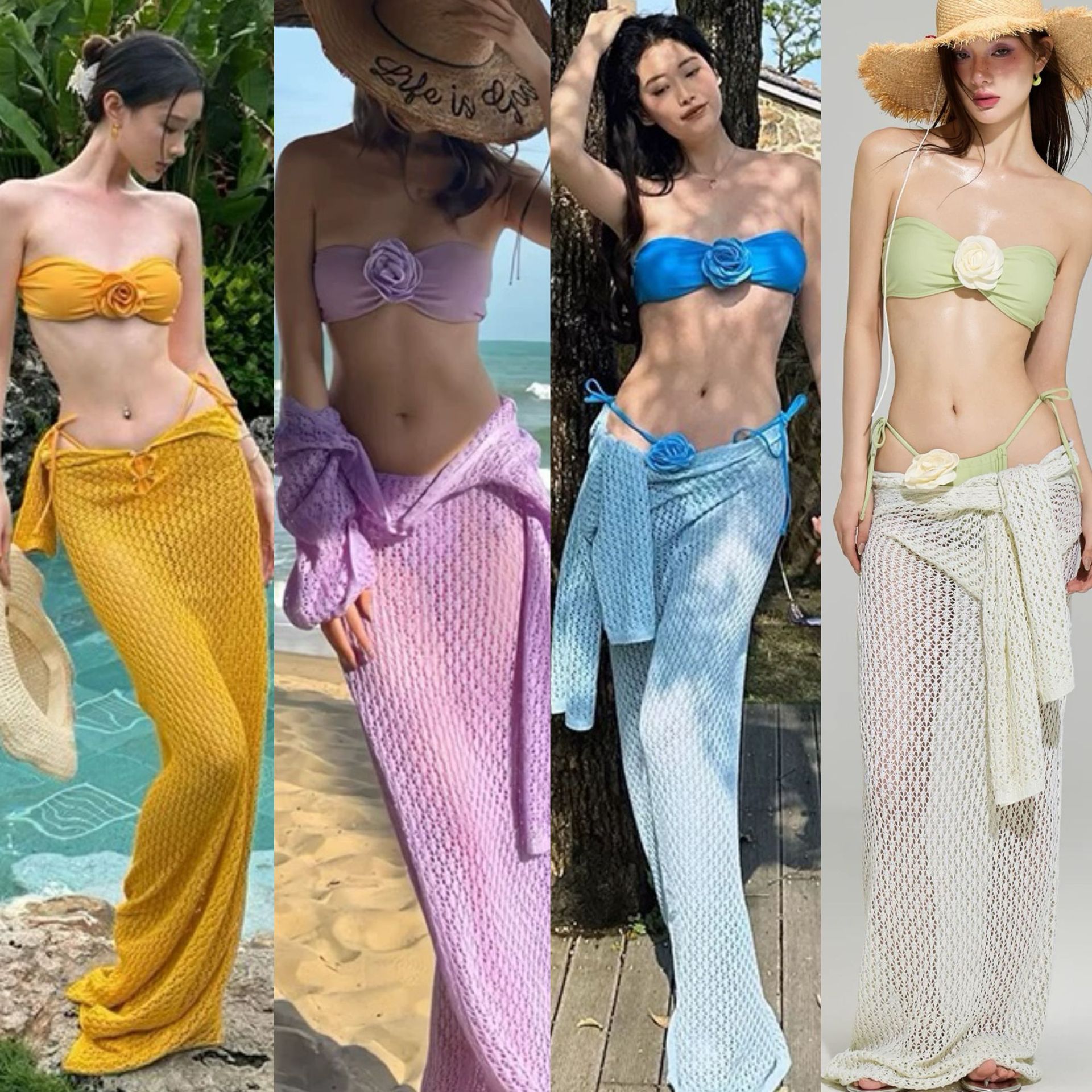 欧美INS女泰国纯美分体三件套bikini泳衣辣妹长袖罩衫比基尼泳装