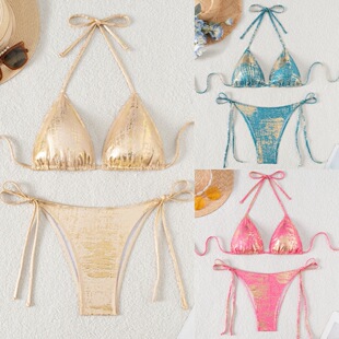 欧美ins三角包系带分体bikini泳衣泰国沙滩网红小清晰比基尼泳装