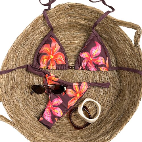 欧美性感女士显瘦印花分体三角泳衣辣妹沙滩海边绑带性感bikini
