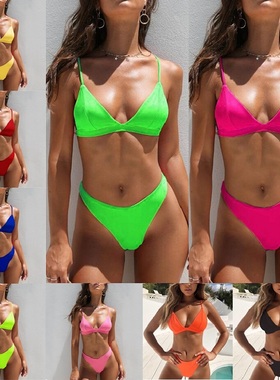 欧美黑色三角罩杯比基尼性感女士美黑蓝色度假温泉泳衣泳装带胸垫