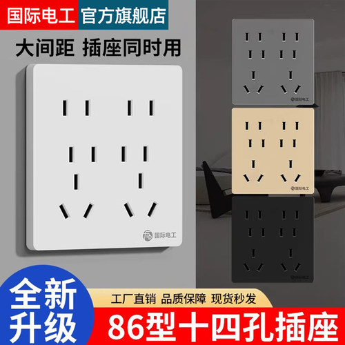 国际电工86型14孔插座二开十孔
