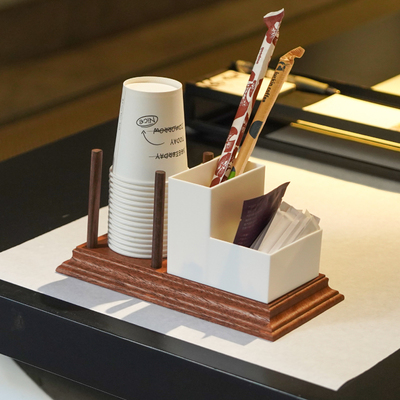 沙比利木多功能纸杯收纳盒一次性取杯器桌面糖包茶包咖啡杯置物架